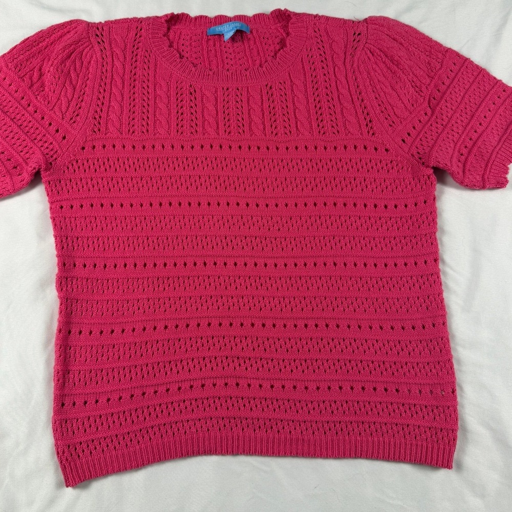 Draper James RSVP Pink Short Sleeve Pointelle Cable Knit Sweater XS